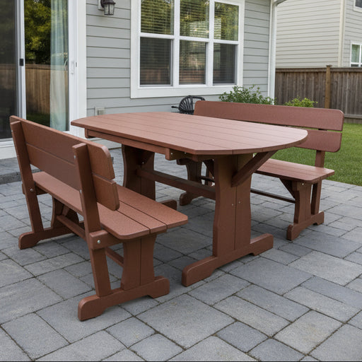 Levi Leisure Picnic Table and Benches with Backs Amish Poly Dining Picnic Table with Backed Benches Front Facing