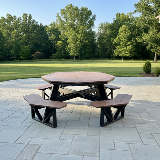 Amish Octagon Picnic Table
Made With HDPE Weather Resistant, Eco-Friendly Material
Rust Proof Stainless Steel Hardware
Maintenance Free!
Choose From 20+ Colors &amp; Color Combinations
Standard Dimensions:
Overall: 96" Wide x 96" Deep x 30" High
Table Top: 56" x 56"