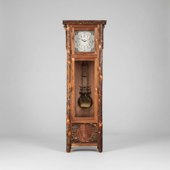 Amish Old Country Hickory Log Grandfather Clock with Pendulum Log Cabin Hickory Grandfather Clock