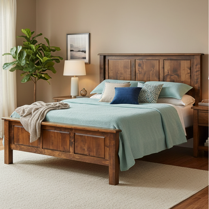 Amish Old World Mission Bed - J&M Woodworking - Rustic Brown Maple Wood - Amish Mission Bedroom Set - In-Room