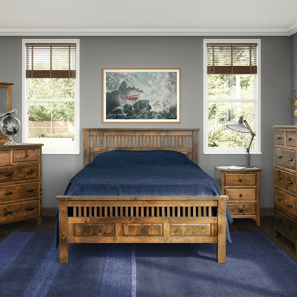 Amish Old World Mission Bedroom Set - J&M Woodworking - Rustic Brown Maple Wood - Amish Mission Bedroom Set - In-Room - Square