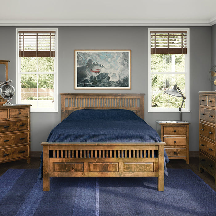 Amish Old World Mission Bedroom Set - J&M Woodworking - Rustic Brown Maple Wood - Amish Mission Bedroom Set - In-Room - Square