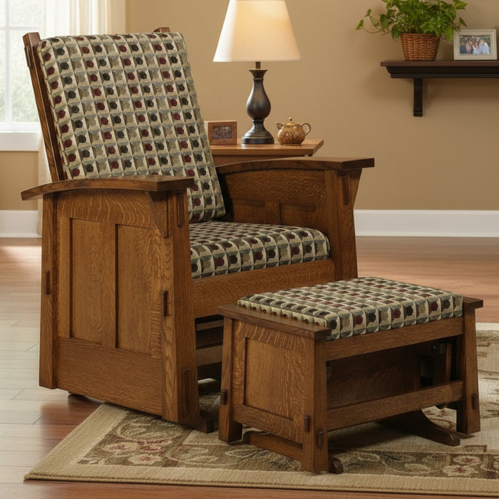 Amish Olde Shaker Glider - Quality Fabrications - Amish Made Craftsman Style Glider with Gliding Ottoman