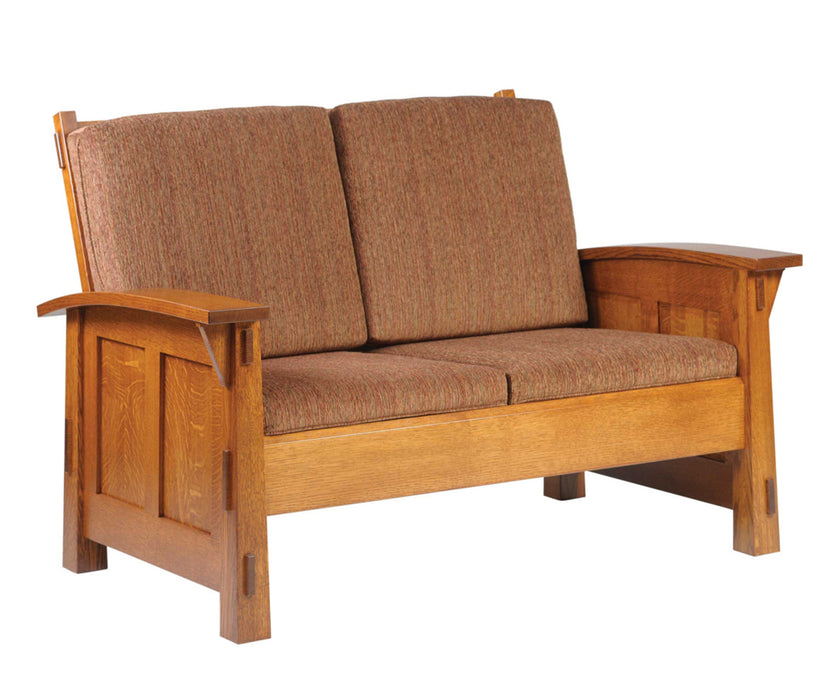 Amish Olde Shaker Love Seat - Quality Fabrications - Amish Craftsman Mission Style Love Seat - Solid Wood - No Background