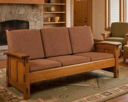 Amish Olde Shaker Sofa - Quality Fabrications - Amish Made Craftsman Mission Style Sofa - Solid Wood 