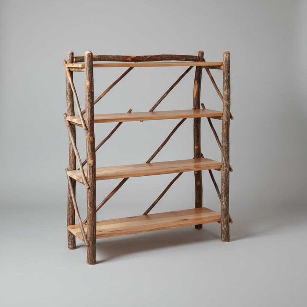 Amish Open Hickory Log Cabin Book Shelves