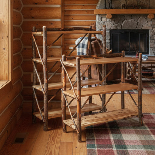 Amish Open Hickory Log Cabin Book Shelves
