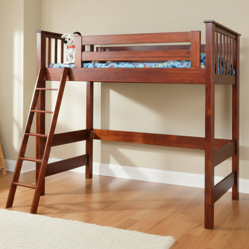 Amish Open Loft Bed Kids Loft Bed Solid Wood with Ladder
