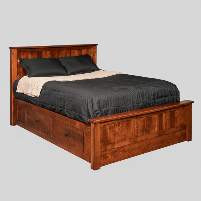 Amish Platform Storage Drawer Bed with Panel Shaker Bed