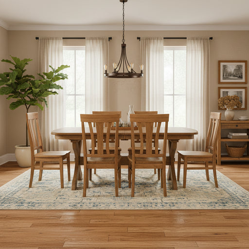 Amish Plymouth Double Pedestal Table - X-Base Amish Dining Table - Contemporary/Farmhouse Amish Dining Table - In-Room Photo