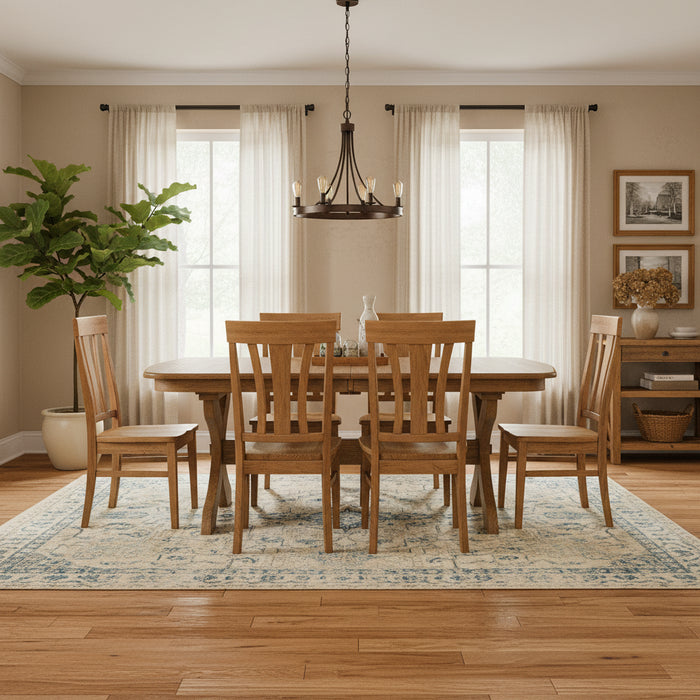 Amish Plymouth Double Pedestal Table - X-Base Amish Dining Table - Contemporary/Farmhouse Amish Dining Table - In-Room Photo
