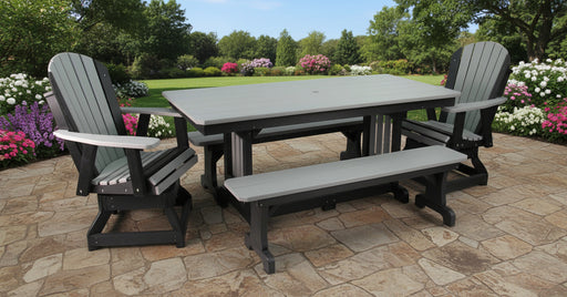 Amish Poly 33" x 72" Adirondack Dining Set with Swivel Chair and Benches Polywood Dining Set Amish Made