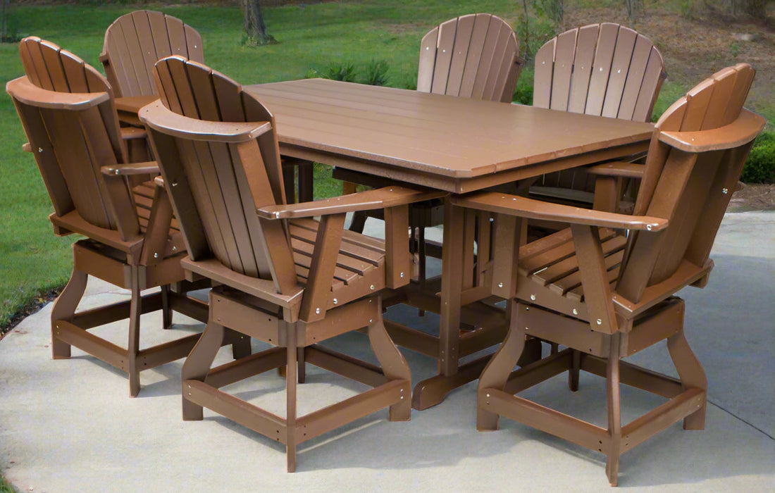 Amish Poly 33" x 72" Counter Table and Swivel Adirondack Chair Set Levi Leisure Poly Outdoor Furniture