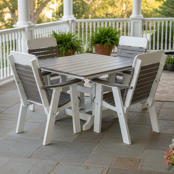 Amish Poly 44" Square Comfort Back Dining Set Berling Gardens Lux Craft Finish Amish Poly Outdoor Furniture