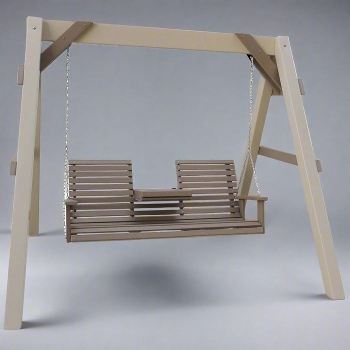 Levi Leisure A Frame with 5 Foot Rollback Swing Amish Poly A-Frame with Rolled Back Swing Front Facing 