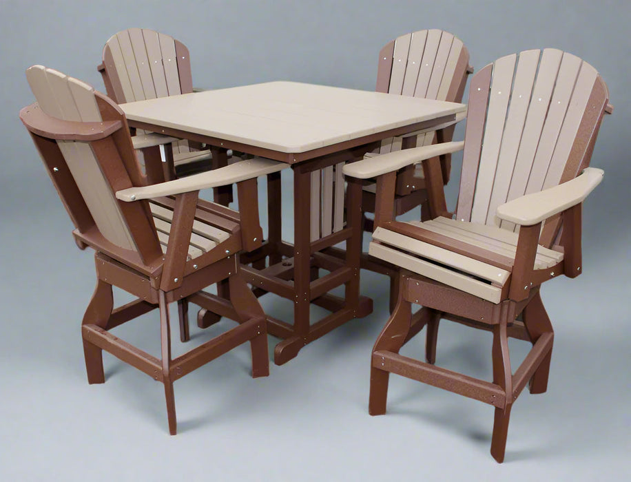 Levi Leisure 44" Square Bar Height Swivel Adirondack Bar Chair Set Amish Poly Outdoor Adirondack Bar Set Front Facing