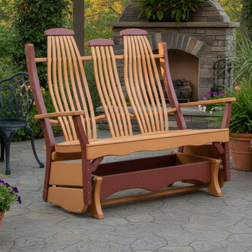 Amish Poly Bentwood Double Glider 4 Foot Style Double Seat Steam Bent Poly lumber Back