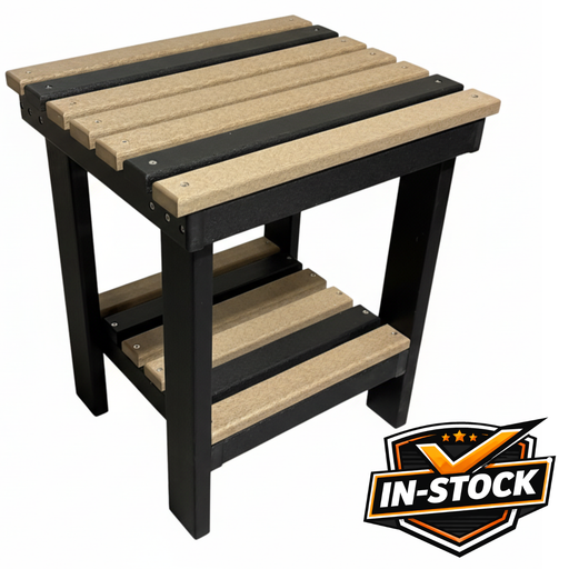 Amish Poly End Table With Shelf - Weatherwood on Black - Amish Made Poly End Table - Levi's Lawn Furniture