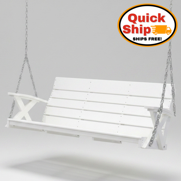 Amish Poly Galaxy X Swing All white Swing Hershey Way Modern Porch Swing Polywood In-Stock Ready to Ship