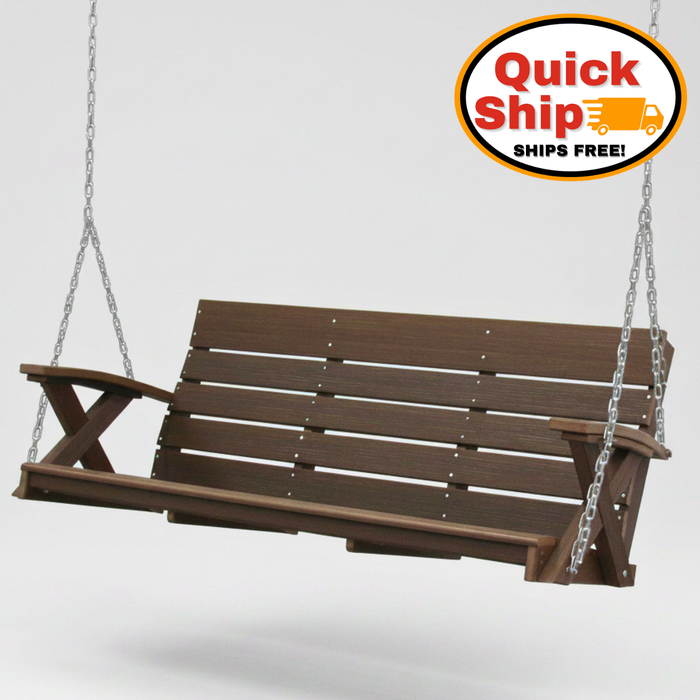 Amish Poly Galaxy X Swing Brazilian Walnut Embossed Poly Swing Hershey Way Modern Porch Swing Polywood