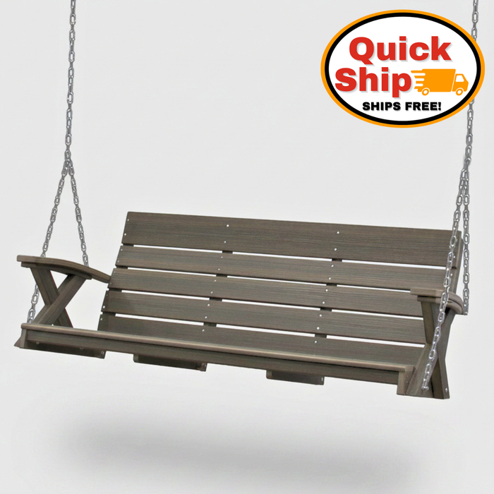 Amish Poly Galaxy X Swing Coastal Grey Embossed Poly Swing Hershey Way Modern Porch Swing Polywood