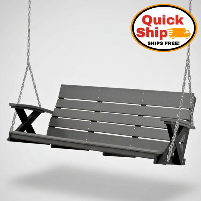 Amish Poly Galaxy X Swing Dark Grey on Black Swing Hershey Way Modern Porch Swing Polywood