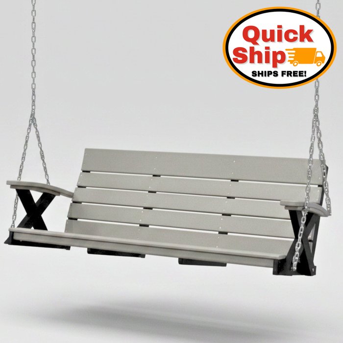Amish Poly Galaxy X Swing Light Grey on Black Swing Hershey Way Modern Porch Swing Polywood