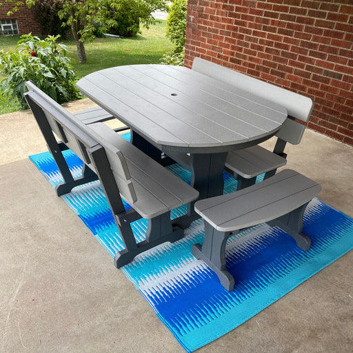 Amish Poly Leisure 33" x 60" Oval Picnic Table with Curved Benches and Benches with Backs