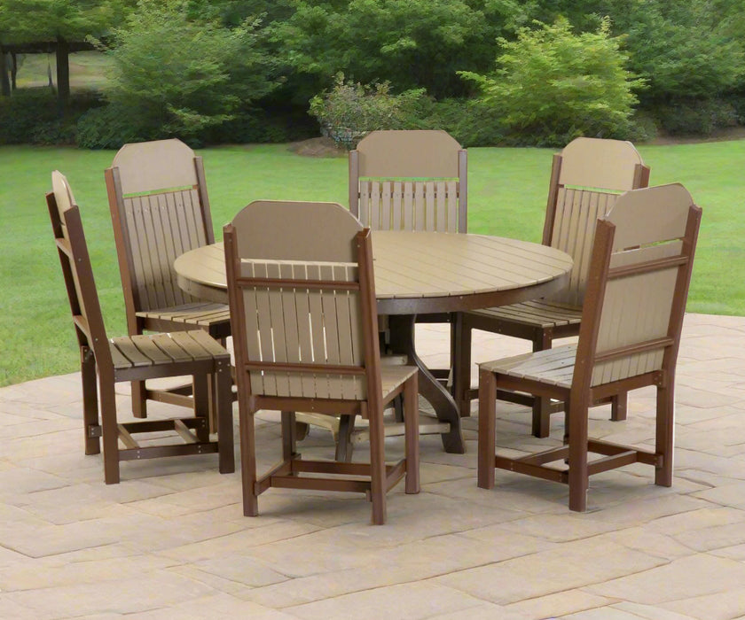 Amish Poly Round Mission Dining Set Weatherwood on Tudor Brown 
