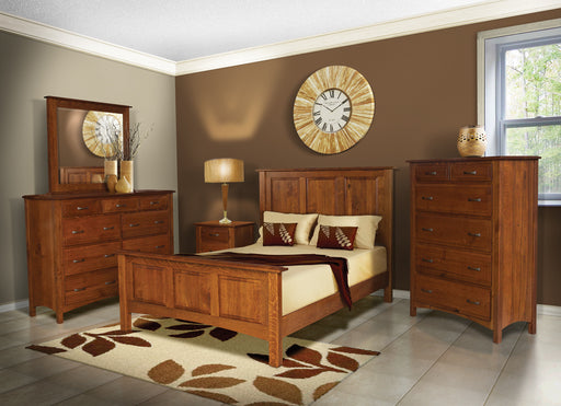 Amish contemporary Style Postal Deluxe Bedroom Set in Michaels Stain on Quarter Sawn white Oak.