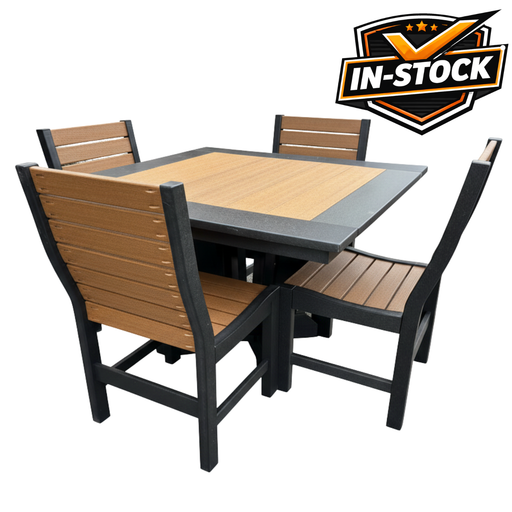 Amish Quick Ship 44" Square Poly Dining Set - Baldwin Style - Antique Mahogany on Black - Tangent Poly - Set Photo 3 3