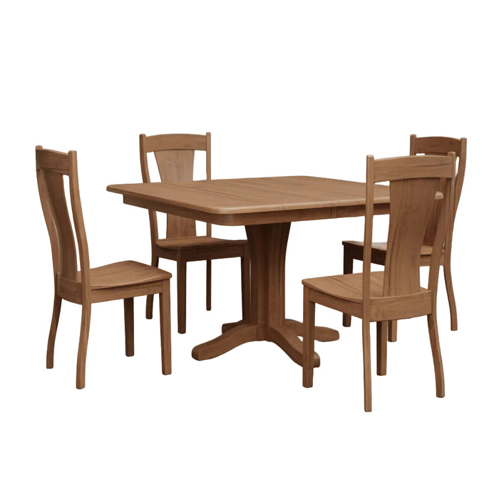 Amish Quick Ship Ashville Dining Set - Ready in 15 Days - Brown Maple OCS-133 Tundra - Millsdale Single Pedestal Table - Square Amish Dining Set - No Background