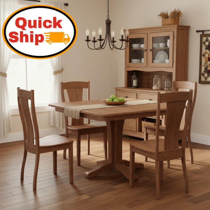 Amish Quick Ship Ashville Dining Set - Ready in 15 Days - Brown Maple OCS-133 Tundra - Millsdale Single Pedestal Table - Square Amish Dining Set