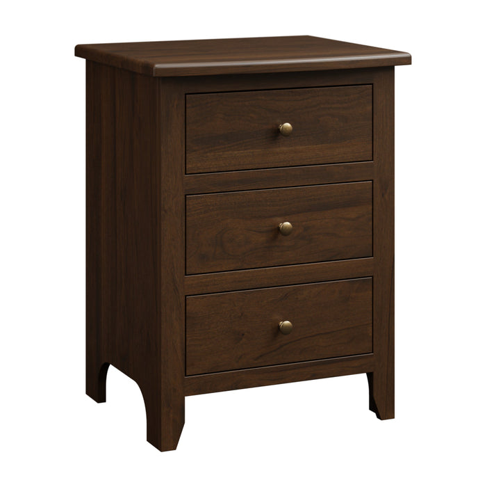 Amish Quick Ship Classic Shaker  - 3-Drawer Nightstand - Shaker Style Bedroom - Solid Oak Amish Bedroom - J&M Woodworking - Cocoa Stain