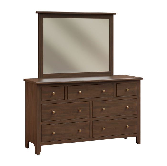 Amish Quick Ship Classic Shaker  - 7-Drawer Dresser & Mirror - Shaker Style Bedroom - Solid Oak Amish Bedroom - J&M Woodworking - Cocoa Stain