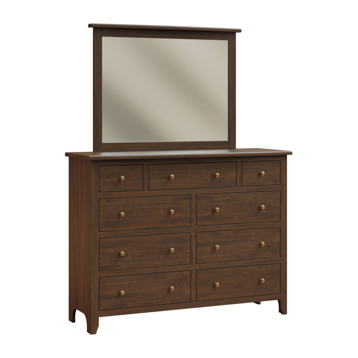 Amish Quick Ship Classic Shaker  - 9-Drawer Dresser & Mirror - Shaker Style Bedroom - Solid Oak Amish Bedroom - J&M Woodworking - Cocoa Stain