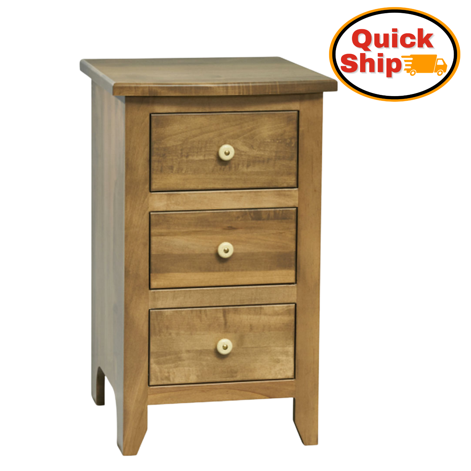 Amish Quick Ship Classic Shaker 3-Drawer Nightstand - Solid Brown Maple OCS-133 tundra Stain