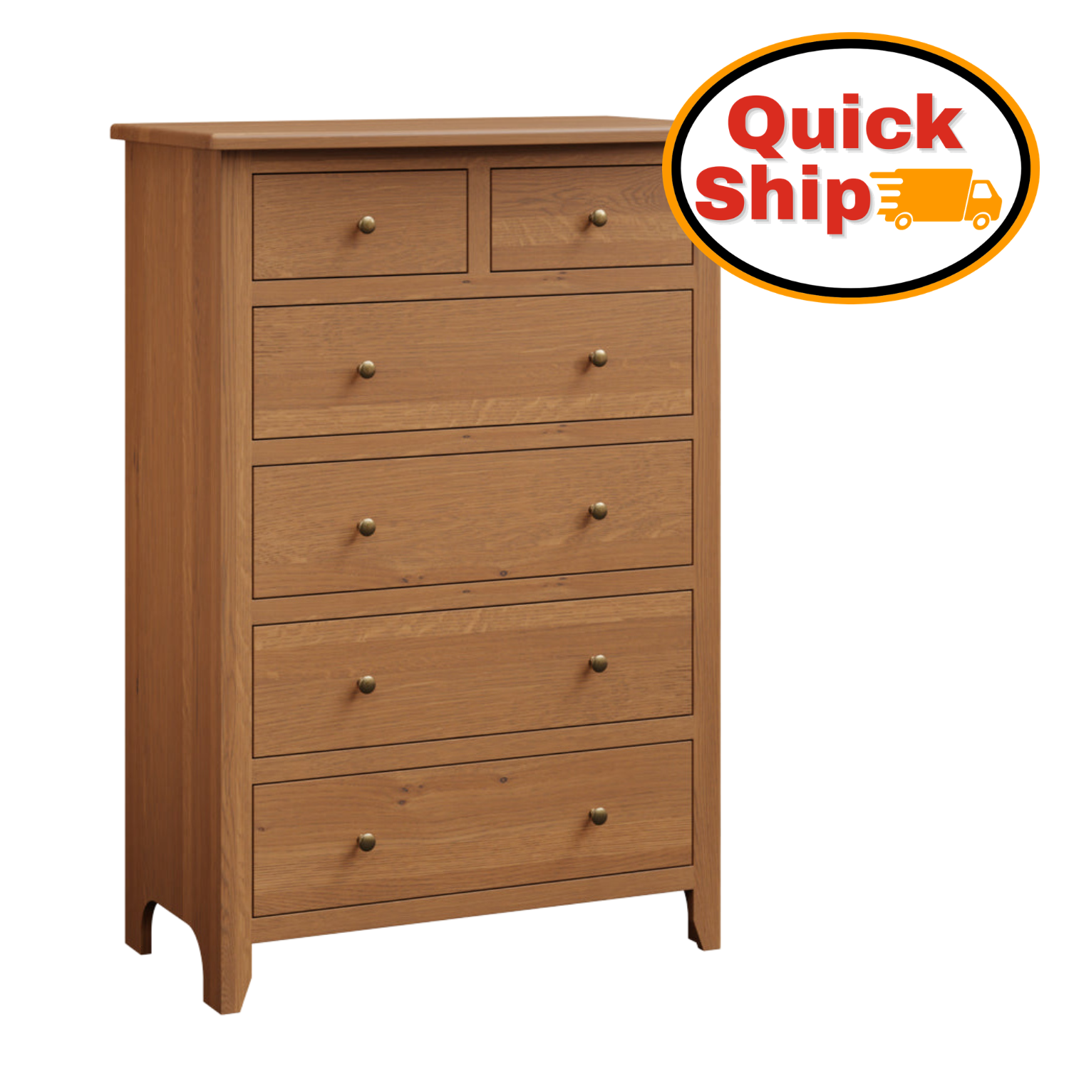 Amish Quick Ship Classic Shaker 6-Drawer Chest of Drawers - Shaker Style Bedroom - Solid Oak Amish Bedroom - J&M Woodworking - Blank Photo