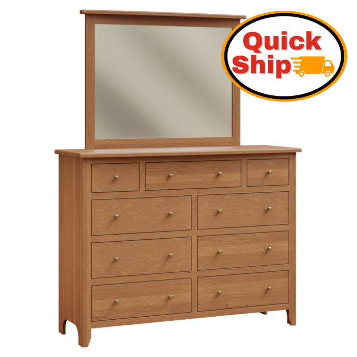 Amish Quick Ship Classic Shaker 9-Drawer Dresser & Mirror - Shaker Style Bedroom - Solid Oak Amish Bedroom - J&M Woodworking - Blank Photo