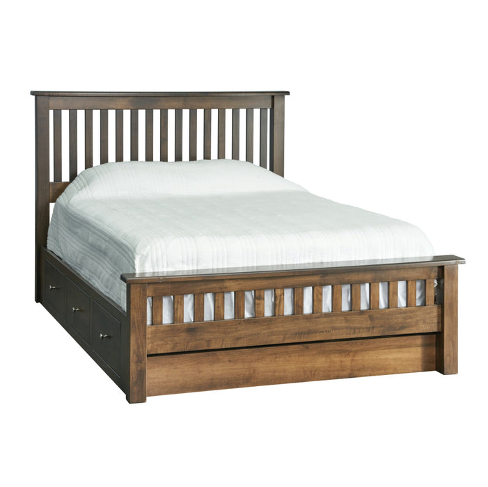 Amish Quick Ship Classic Shaker Slat Storage Platform Bed - Underbed Storage Drawers - Solid Brown Maple - OCS-122 Cocoa - Amish Made Storage Platform Bed