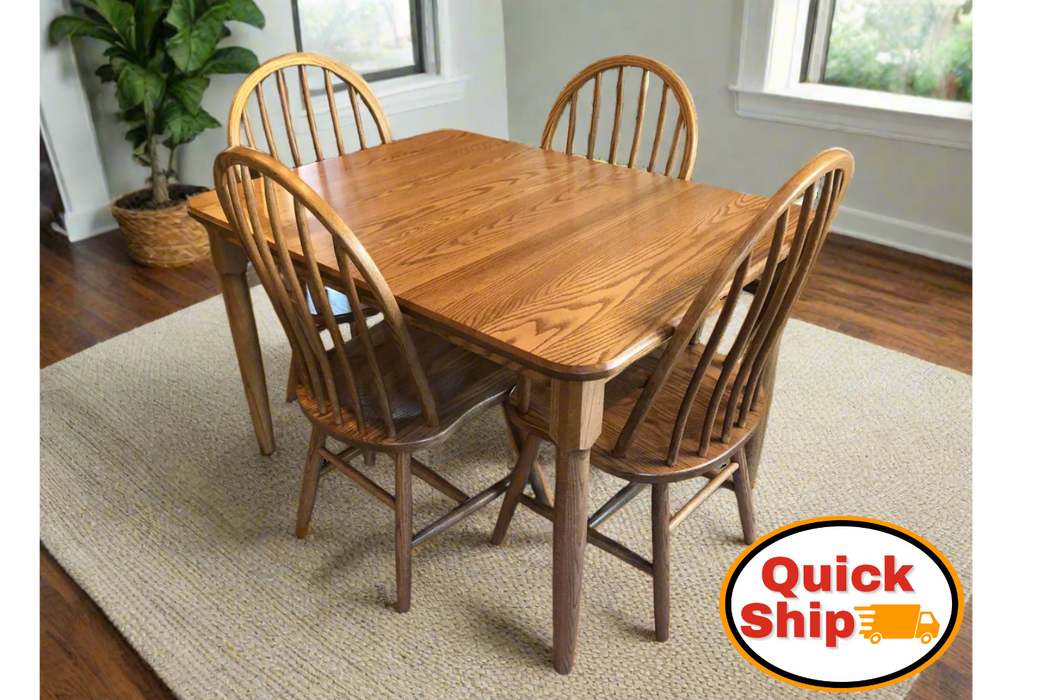 Amish Quick Ship Country Plain Turned Leg Dining Table with Bent Dowel Dining Chairs Solid Oak with 102 Fruitwood Stain Ships in 21 days 3