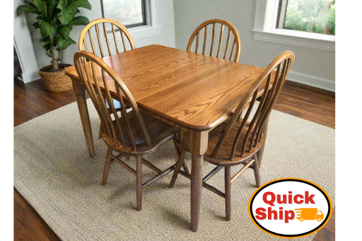 Amish Quick Ship Country Plain Turned Leg Dining Table with Bent Dowel Dining Chairs Solid Oak with 102 Fruitwood Stain Ships in 21 days 3