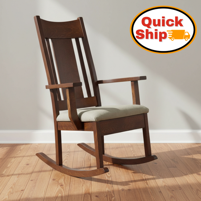 Amish Quick Ship Crescent Rocking Chair - Amish QSWO Mission Rocking Chair - Stickley Mission Rocking Chair - In-Room