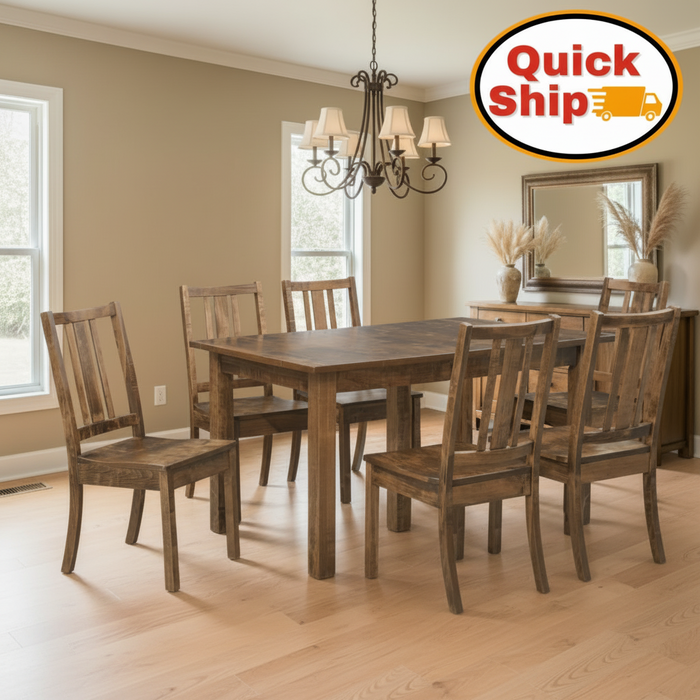 Amish Quick Ship Eco Leg Dining Set - Rough Sawn Brown Maple - Quick Ship Amish Dining Set