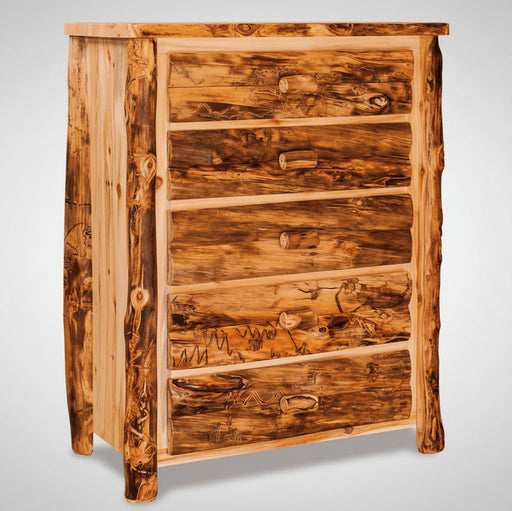 Amish Quick Ship Elkhorn Aspen Log 5 Drawer Chest of Drawers Fireside Log Furniture