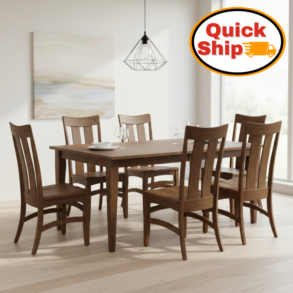 Amish Quick Ship Galveston Shaker Dining Set - Shaker Leg Amish Dining Table - Oak FC-42000 Almond - Galveston Shaker Dining Chair - In-Room Photo