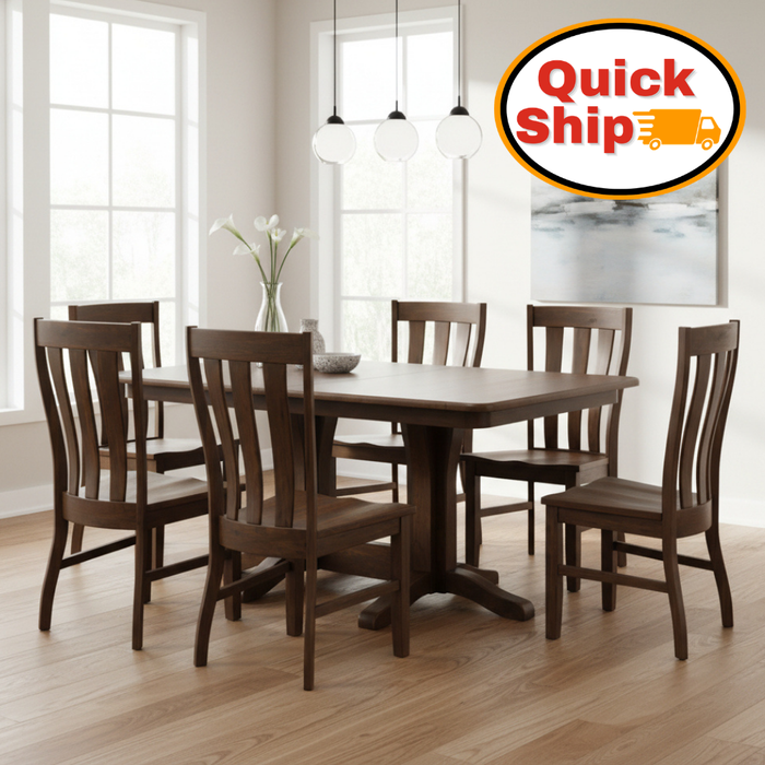 Amish Quick Ship Medford Double Pedestal Dining Set - Double Pedestal Amish Table - Rustic Hickory OCS-119 Cappuccino - - In-Room Photo