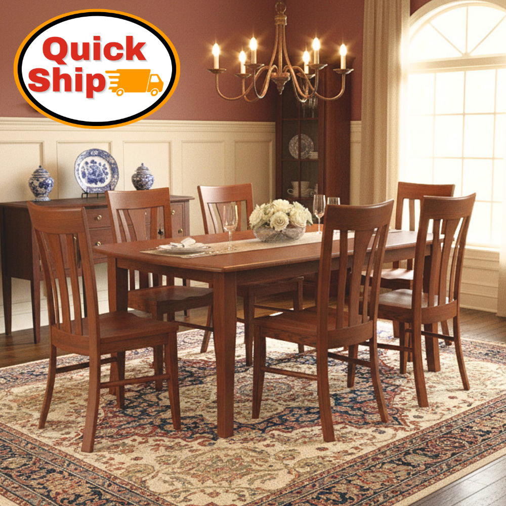 Amish Quick Ship Metro Leg Dining Set - Quick Ship Dining Set - Oak - OCS-113 Michaels - 42" x 60" w/ 2-12" Leaves - 6 Side Metro Dining Chairs - In-Room Photo