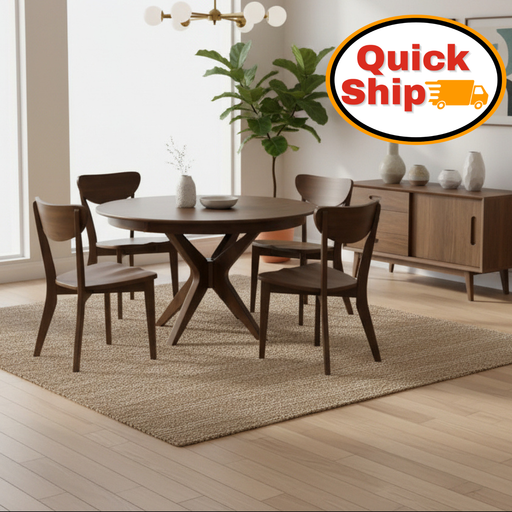 Amish Quick Ship Mid Century Modern 42" Round Dining Set with Seymour Dining Chair Solid Maple OCS-110 Medium Stain