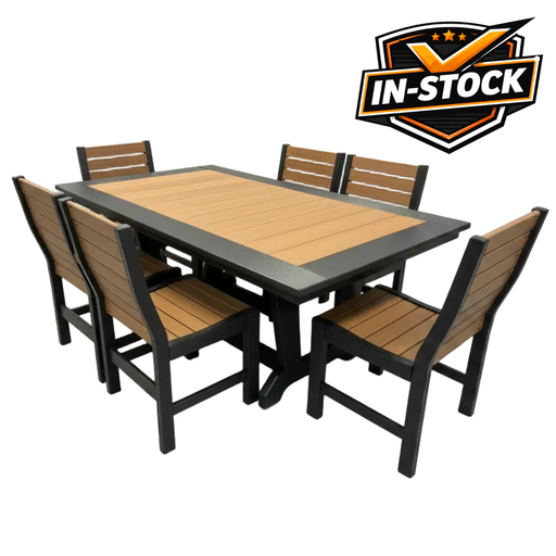 Amish Quick Ship Poly Dining Set - Baldwin Style - 44" x 72 -Brazilian Walnut on Black - Tangent Poly 1